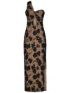 Rotate Birger Christensen Floral Bead Midi Dress In Beige And Black In Black