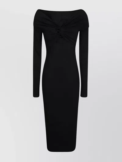 Rotate Birger Christensen Midi Dress Fitted With Shoulder Detail In Black