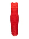Rotate Birger Christensen Gathered Detail Mesh Midi Dress In Red