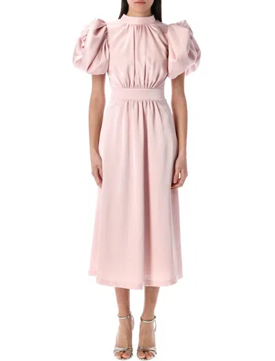 Rotate Birger Christensen Midi Dress Satin Baloon In Poytpourry Rose
