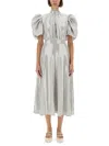 Rotate Birger Christensen Birger Christensen Noon Puffy-sleeved Midi Dress In White Polyester In Gray