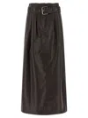 Rotate Birger Christensen Anatta Belted Woven Midi Skirt In Brown
