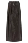 Rotate Birger Christensen Anatta Belted Woven Midi Skirt In Brown