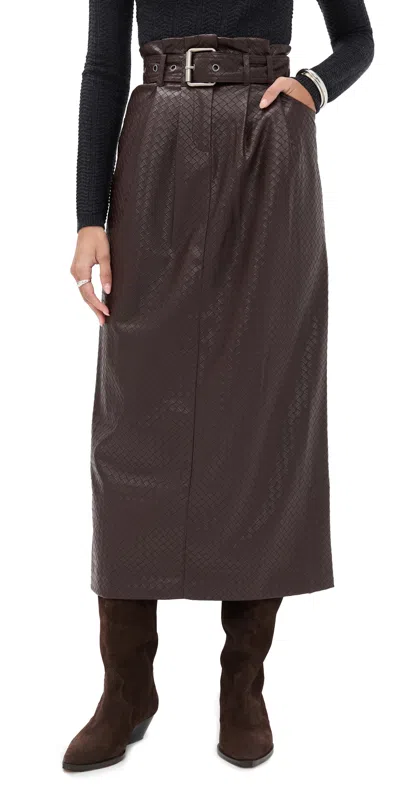 ROTATE BIRGER CHRISTENSEN MIDI PAPER WAIST SKIRT CHICORY COFFEE