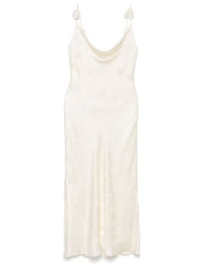 Rotate Birger Christensen Midi Satin Dress With Flowers And Straps In White