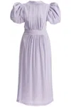 Rotate Birger Christensen Midi Satin Dress With Puff Sleeves In Orchid Petal (purple) (purple)