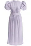 Rotate Birger Christensen Midi Satin Dress With Puff Sleeves In Purple