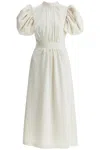 Rotate Birger Christensen Abito Midi In Satin Con Maniche A Sbuffo In White