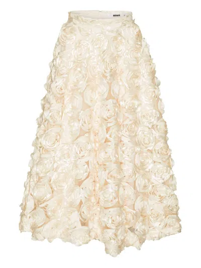 ROTATE BIRGER CHRISTENSEN ROTATE BIRGER CHRISTENSEN MIDI SKIRT WITH ROSE APPLIQUES