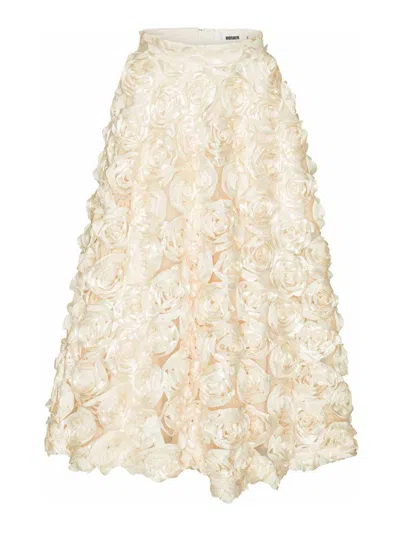 ROTATE BIRGER CHRISTENSEN MIDI SKIRT WITH ROSE APPLIQUES