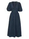 Rotate Birger Christensen Puff-sleeve Midi Dress In Blue