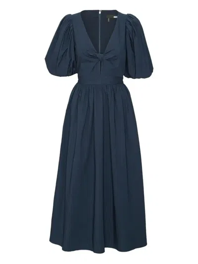 Rotate Birger Christensen Puff-sleeve Midi Dress In Blue