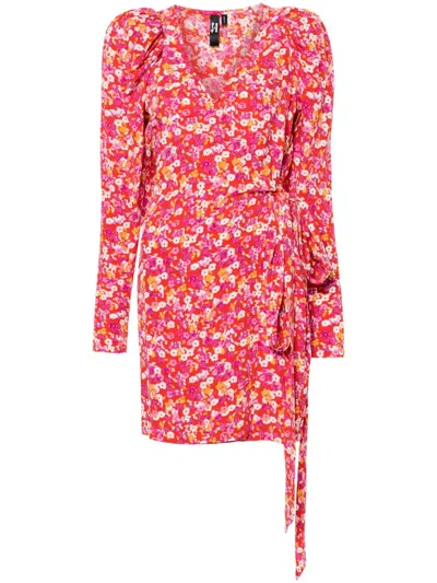 Rotate Birger Christensen Rotate Jacquard Flower Printed Mini Wrap Dress In Multi