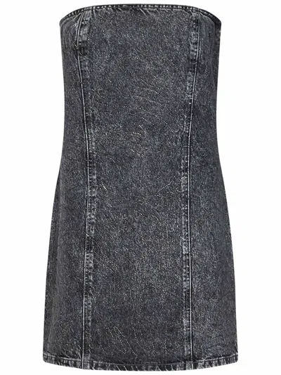 Rotate Birger Christensen Embellished Cotton Denim Mini Dress In Grey