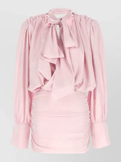 Rotate Birger Christensen Mini Dress Bow Neck Buttoned Cuffs In Pink