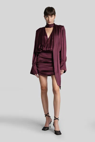 ROTATE BIRGER CHRISTENSEN MINI DRESS IN BORDEAUX SILK