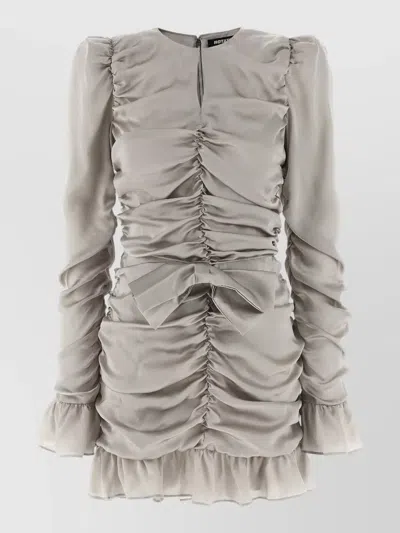 Rotate Birger Christensen Mini Dress Long Sleeves Bow Ruched Hem In Gold