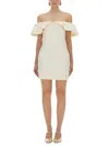 Rotate Birger Christensen White Off-shoulder Ruched Mini Dress In Tech Fabric Woman In White