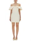 Rotate Birger Christensen White Off-shoulder Ruched Mini Dress In Tech Fabric Woman In White