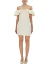 Rotate Birger Christensen White Off-shoulder Ruched Mini Dress In Tech Fabric Woman In White