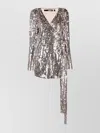 Rotate Birger Christensen Mini Dress With Belted Waist And Sequins In Multi