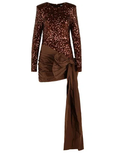 Rotate Birger Christensen Mini Dress With Brown Polyester Bow