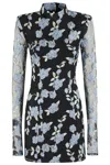 Rotate Birger Christensen Mini Dress With Semi Sheer Sleeves And All-over Floral Motif In Tech Fabric