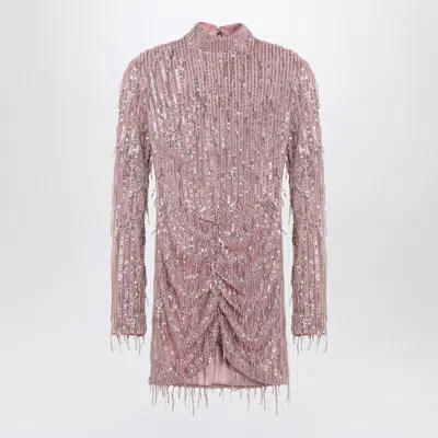 Rotate Birger Christensen Mini Dress With Sequin Fringes In Pink