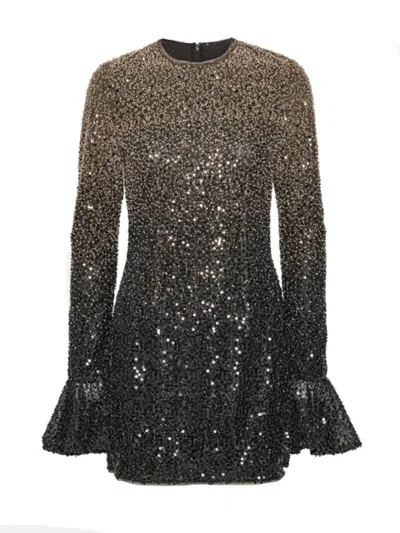 Rotate Birger Christensen Metallic Dress With All-over Beading And Flared Hems In Fabric Woman In Multi