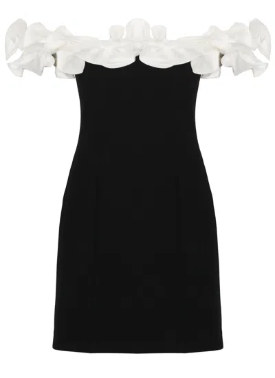 Rotate Birger Christensen Mini Dress With Voluminous White Ruffle And Rear Zip Closure In Black