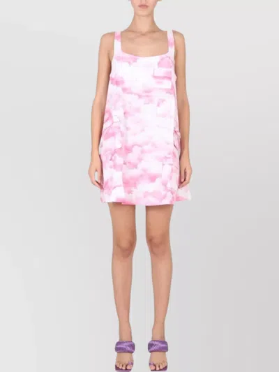 ROTATE BIRGER CHRISTENSEN MINI NAIMA DRESS CLOUD PATTERN SQUARE NECKLINE