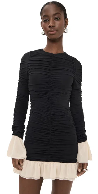 ROTATE BIRGER CHRISTENSEN MINI RUCHED LONG SLEEVE DRESS BLACK COMBINATION