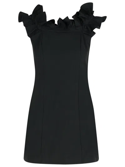 ROTATE BIRGER CHRISTENSEN MINI RUFFLE BLACK COTTON DRESS