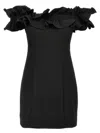 Rotate Birger Christensen Rotate Black Dress With Ruffle Decorations And Ruffle Details In Tech Fabric Woman In Black