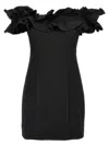 Rotate Birger Christensen Rotate Black Dress With Ruffle Decorations And Ruffle Details In Tech Fabric Woman In Black