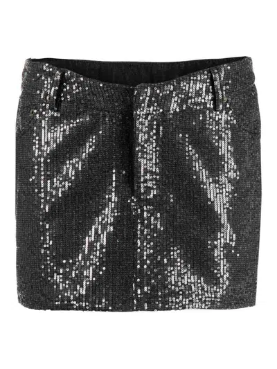 Rotate Birger Christensen Sequin Twill Mini Skirt In Black