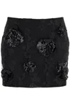 Rotate Birger Christensen Mini Skirt In Recycled Black Polyester Mesh With Floral Pattern In Black