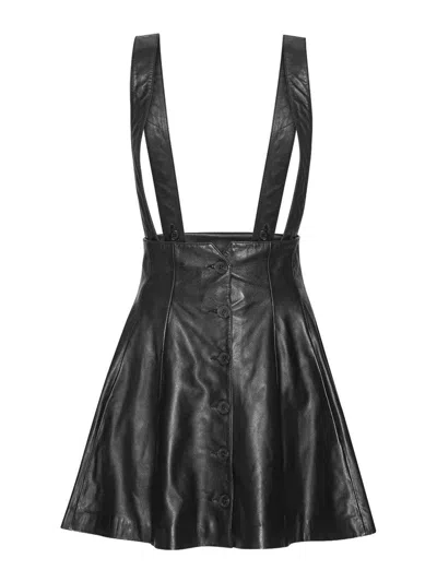 ROTATE BIRGER CHRISTENSEN LAMBSKIN MINI SKIRT WITH SUSPENDERS