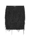 Rotate Birger Christensen Mini Skirt With Fringe And Sequins In Black