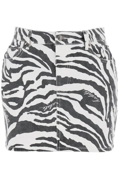 Rotate Birger Christensen Zebra-print Denim Miniskirt In Black