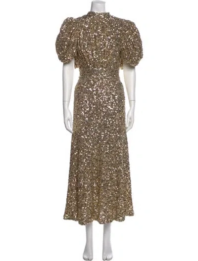 Pre-owned Rotate Birger Christensen Mock Neck Long Dress In Gold