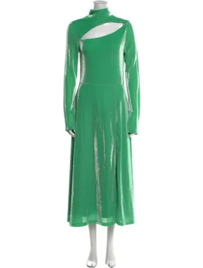 Pre-owned Rotate Birger Christensen Mock Neck Long Dress W/ Tags In Green