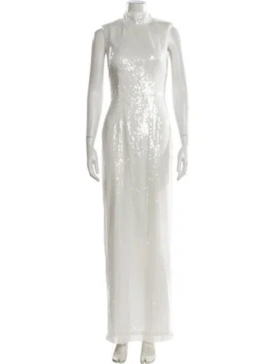 Pre-owned Rotate Birger Christensen Mock Neck Long Dress In White