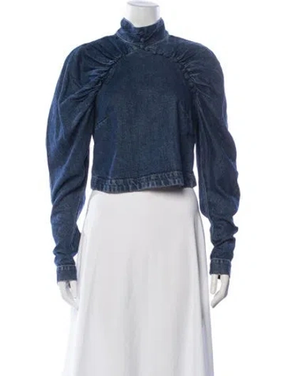 Pre-owned Rotate Birger Christensen Mock Neck Long Sleeve Top In Blue