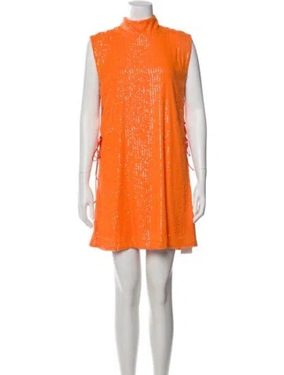 Pre-owned Rotate Birger Christensen Mock Neck Mini Dress In Orange