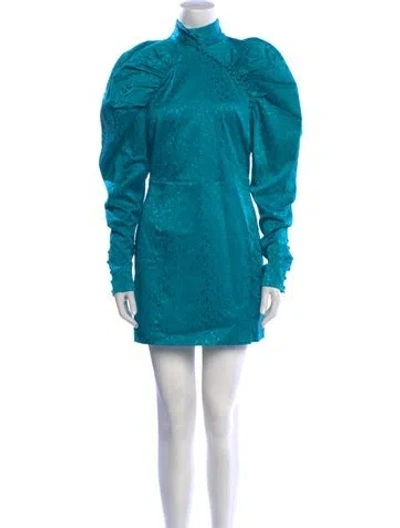 Pre-owned Rotate Birger Christensen Mock Neck Mini Dress W/ Tags In Blue