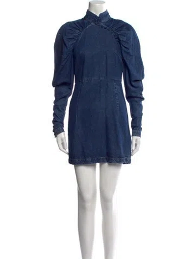 Pre-owned Rotate Birger Christensen Mock Neck Mini Dress W/ Tags In Blue