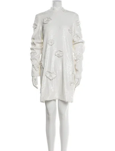 Pre-owned Rotate Birger Christensen Mock Neck Mini Dress In White