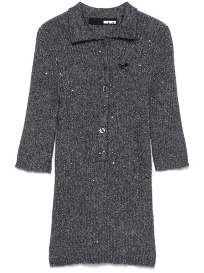 Rotate Birger Christensen Mohair Polo Shirt With Sequins In Grey