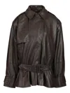 Rotate Birger Christensen Giacca Biker In Pelle Di Agnello Marrone Scuro Con Cintura Rotate In Brown